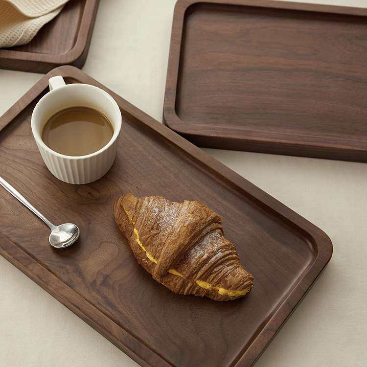 S588北美黑胡桃木托盘整实木咖啡拖盘轻奢家用放茶具茶杯茶盘