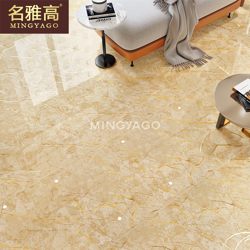 新款金黄色金丝釉客厅大理石瓷砖750x1500地砖R镀金别墅大堂地板