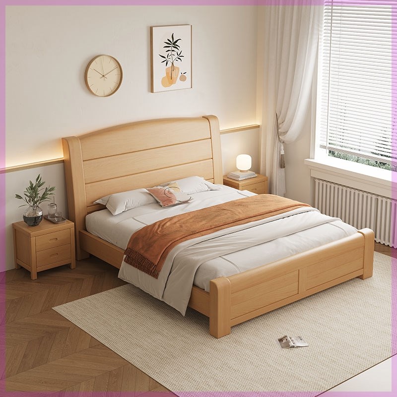 纯实木床榉木床全实木床原木简约现代1.8米双人床主卧室床1.5m/1.