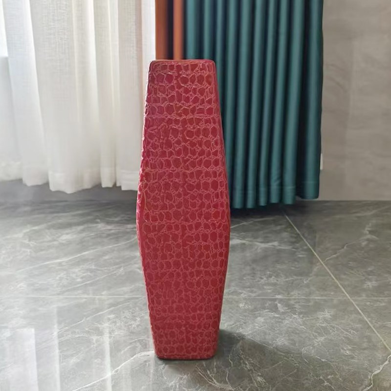 家居裂纹怀旧红色陶瓷花瓶办公桌面阳台富贵竹花瓶摆件客厅插花