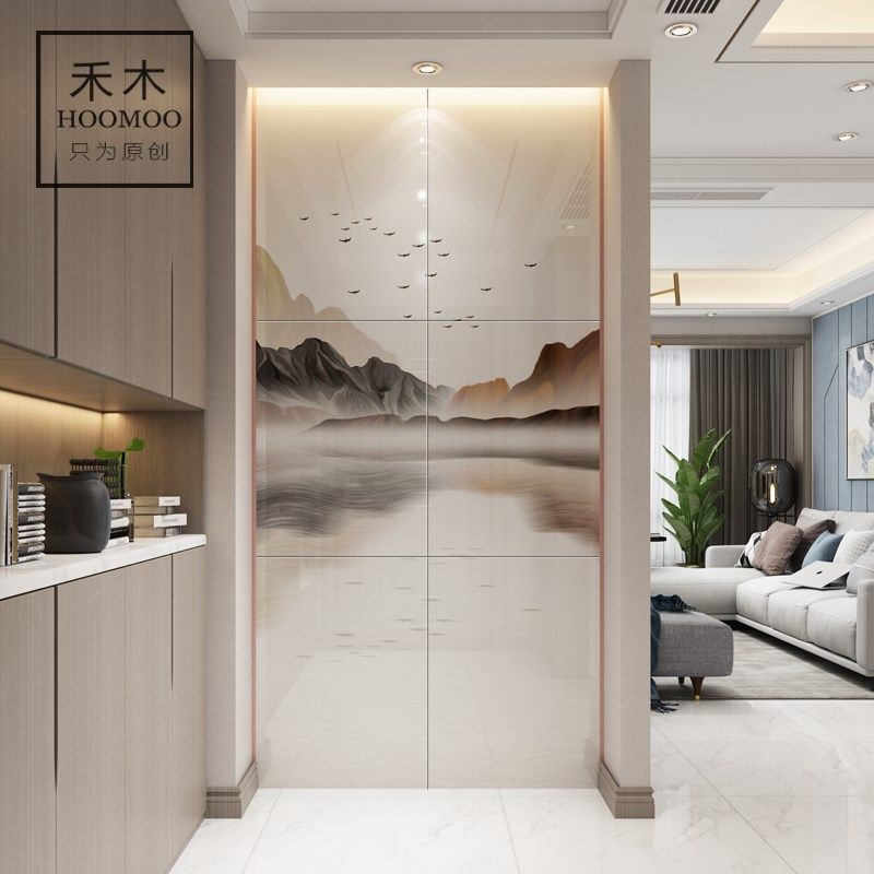 瓷砖背景墙简约现代客厅 玄关过A道背景 拼图剪画拼花瓷砖艺术定