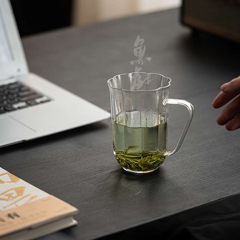 泡茶喝茶玻璃杯鱼花茶把手绿茶女士高级戏耐高温带杯子水杯杯