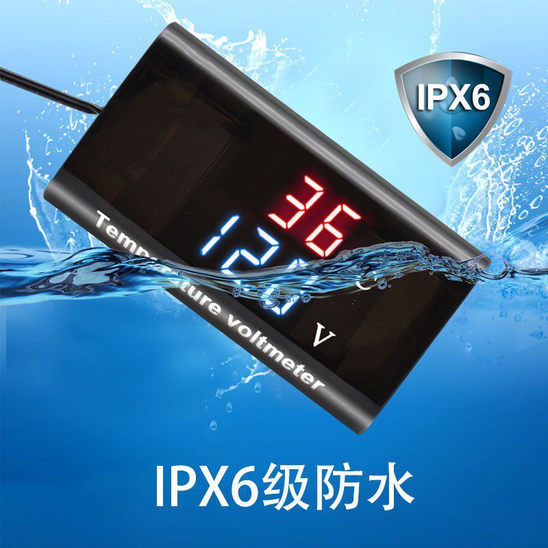 电压表温度数字双显高精度防水表头测温带线探针头0.28寸DC8-18V