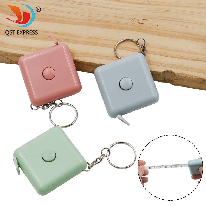 北欧风简约自动伸缩型尺方形 公英双制 随身便携迷你钥匙扣小卷尺