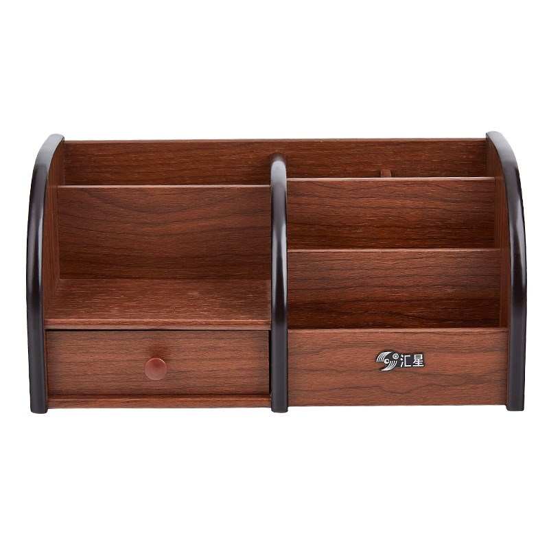 木质桌面收纳笔筒木制多用名片收纳可印字遥控器收纳盒免打孔高档