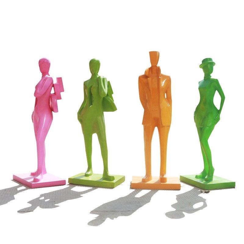 人物造型摆件户外大型商业步行街广场美陈装饰玻璃钢抽象人物雕塑