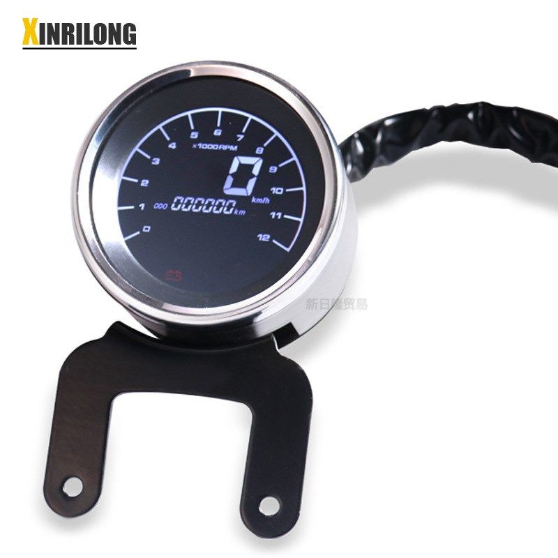 摩托车复古改装液晶仪表电子转速表可公英里切换多功能指示里程表