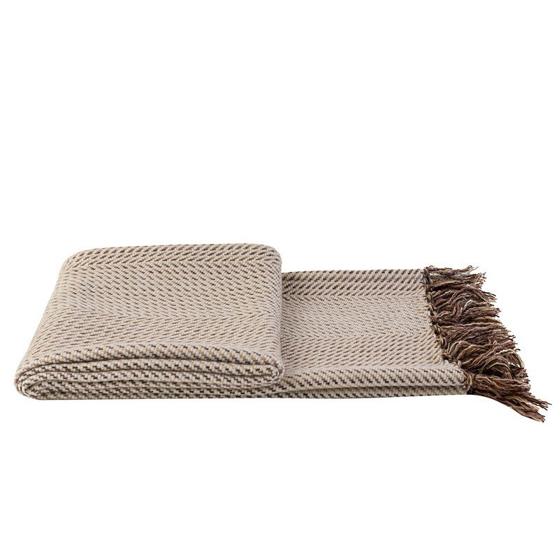 现代轻奢样板间床旗抱枕白米咖流苏搭毯酒店民宿床尾巾靠枕焦糖色