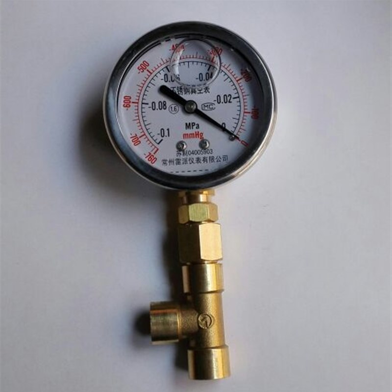 不锈钢外壳铜接头 耐震真空表60mm~63mm 含三通接头 -0.1~0mpa