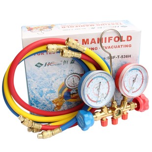 恒森汽车空调加氟表套装 冷媒工具高低压防震双阀R134a雪种压力表