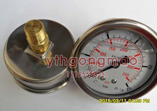 YN-63Z 0-25BAR/0-350PSI  抗震压力表,水压表,油压表2分牙