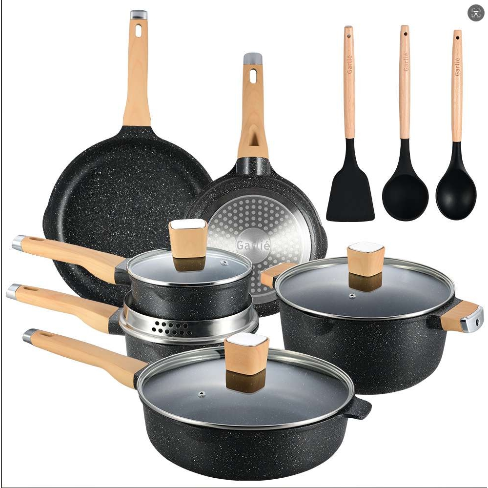 13-piece aluminium set铝压铸套装锅外贸麦饭石不粘炒锅家用汤锅