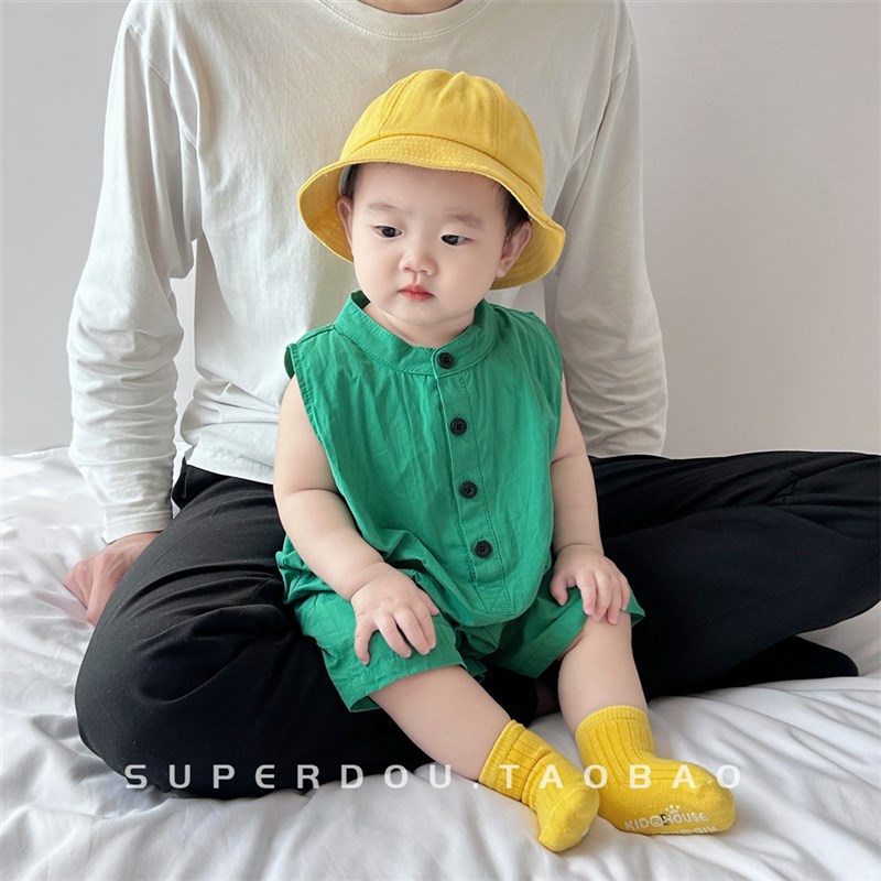 一岁男宝宝夏装超萌可爱动物造型连体衣婴儿夏季薄款无袖哈衣爬服