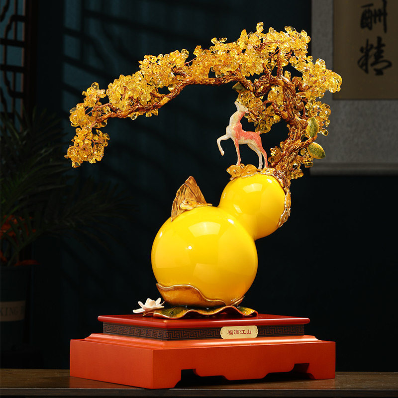琉璃招财葫芦摆件发财树办公室客厅玄关装饰品开业乔迁礼物