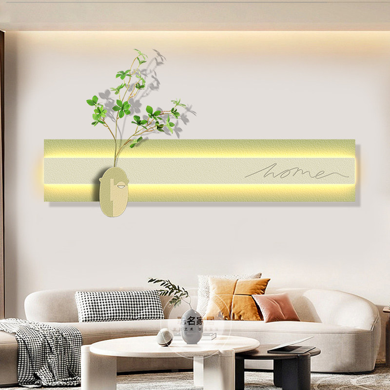 现代简约客厅装饰画极简艺术抽象肌理挂画高级感沙发背景墙带灯画