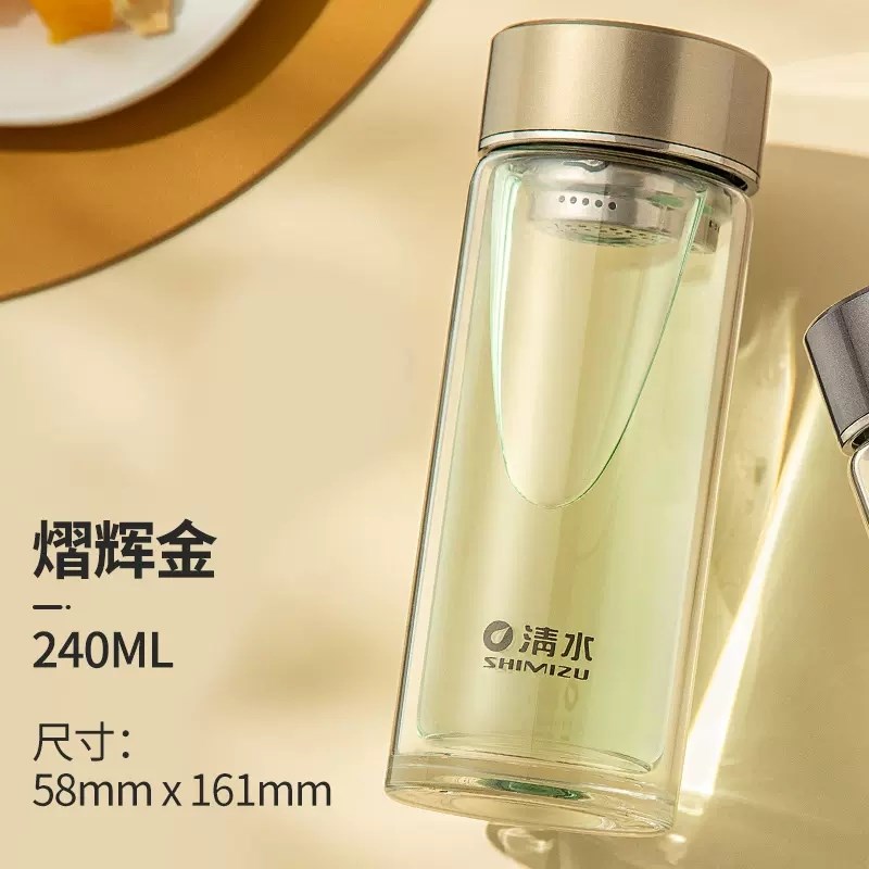 清水双层玻璃杯茶水分离泡茶杯家用水杯防烫隔热办公室杯子男女图片
