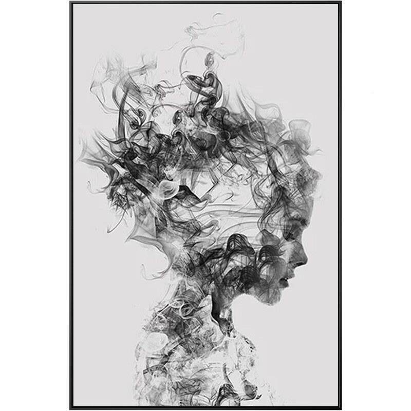 抽后现代象人物装饰画EJVZ1_16术壁画个性理发店美发挂画黑艺白灰