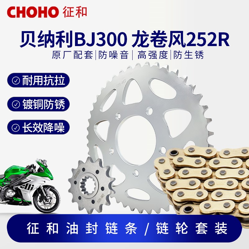 适用贝纳利黄d龙BJ BN300龙卷风252R 302R征和油封链条三件套链装图片