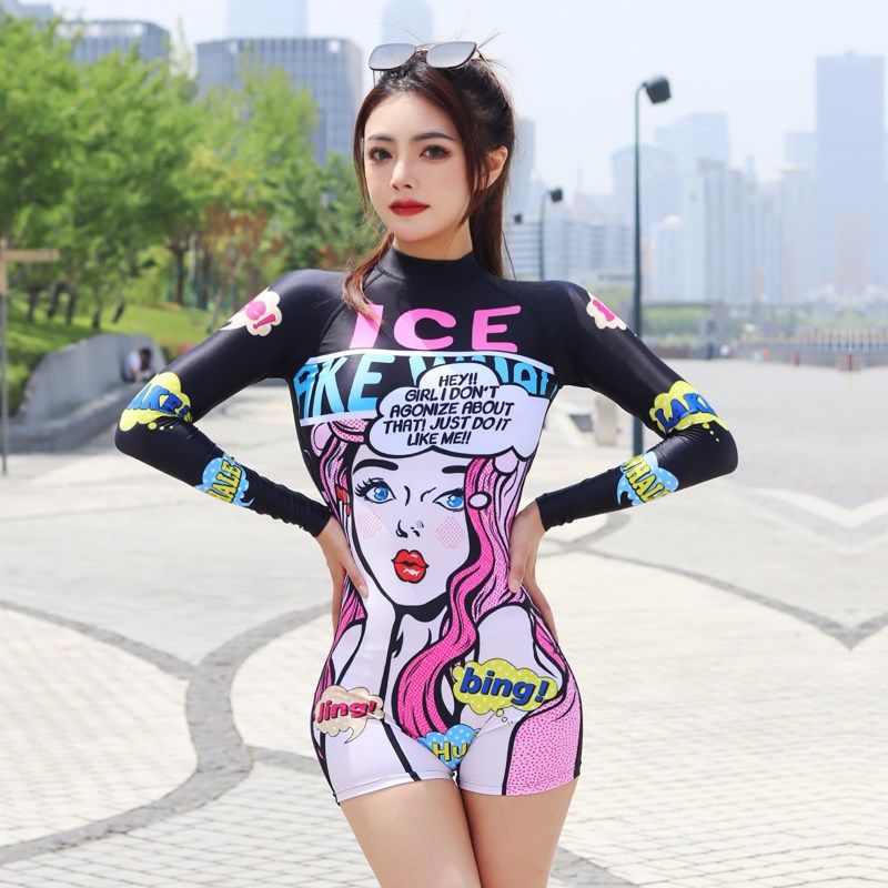 韩国ins泳衣女连身长袖防嗮保守遮F肚显瘦温泉度假专业冲浪潜水服