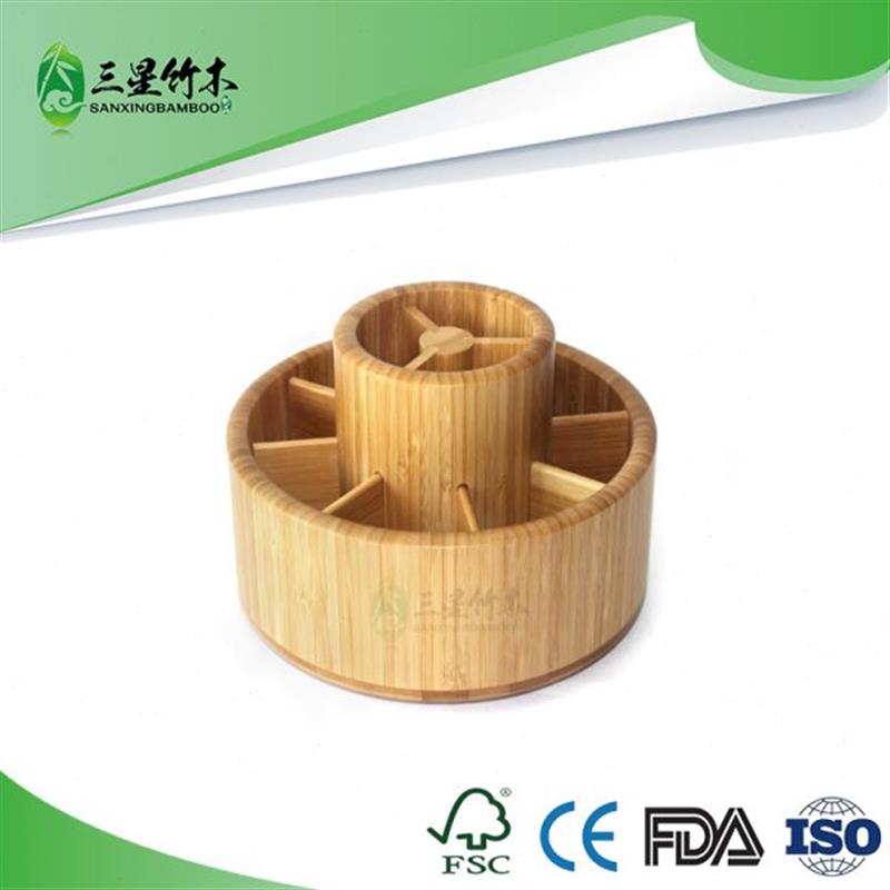竹制旋转笔筒 圆形多功能收纳筒 楠竹化妆刷收纳W筒桌面收纳盒