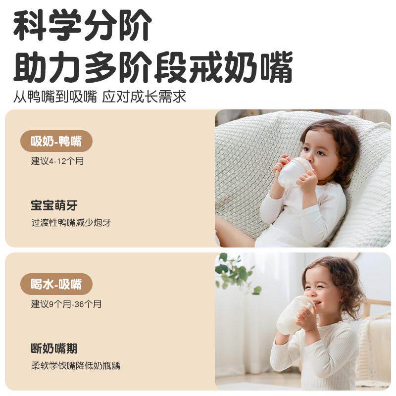 可防菲尼学饮杯鸭嘴杯婴儿个月以CS01上岁宝宝喝水管胶奶瓶全矽吸