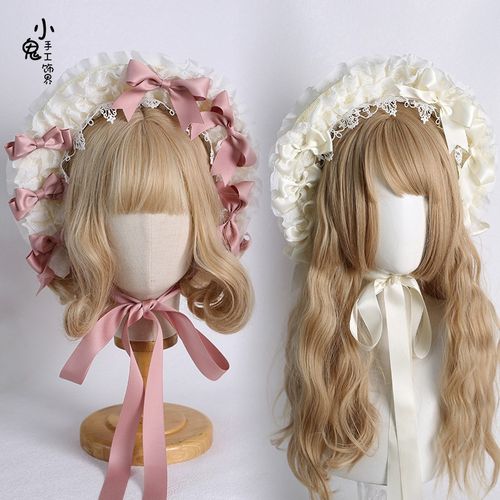多色生成色Lolita汉洋折衷草帽cla系优雅蕾丝蝴蝶结Ubnt扁帽波奈
