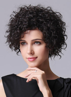 假发女卷发中长全头套p真发短卷发蓬松辣妈个性泡面卷动感时尚v02