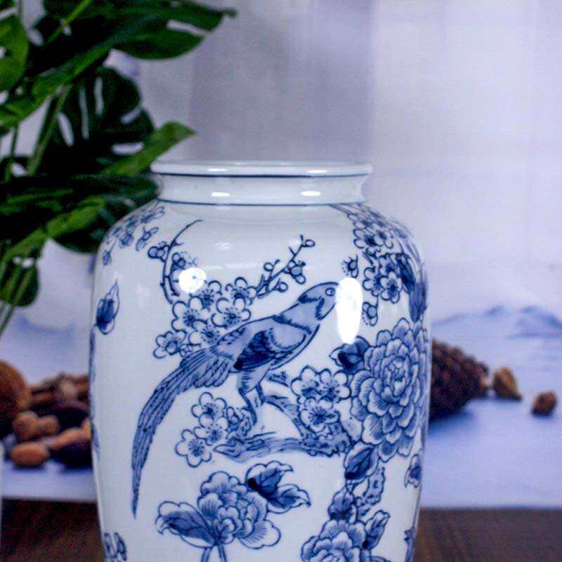 景德镇青花陶瓷花瓶客厅酒店桌面插干花鲜花家居饰品摆件手绘陶瓷