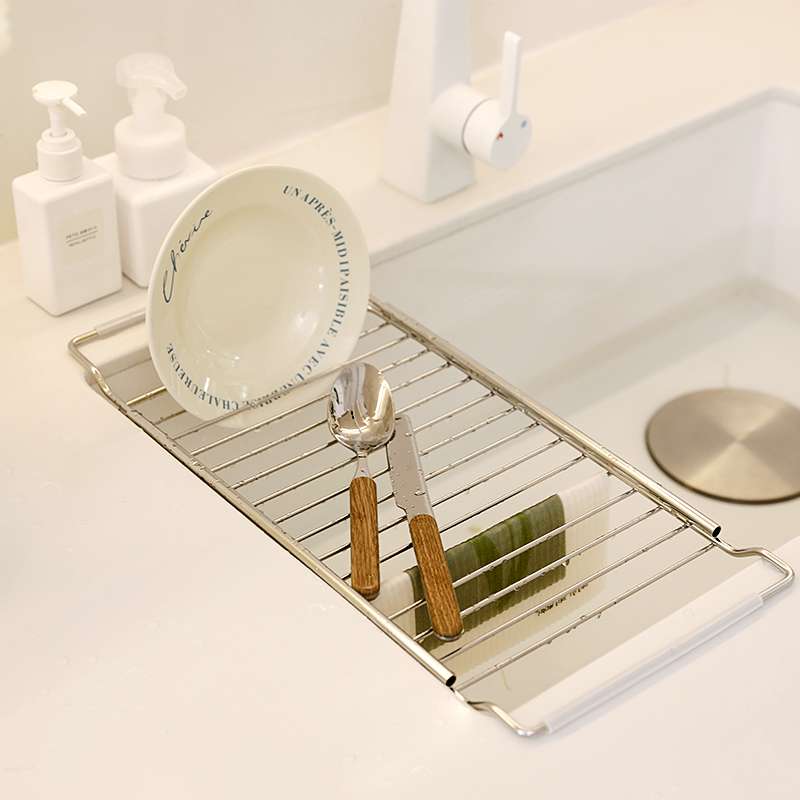 厨房沥水架水槽边可伸缩家用304不锈钢碗碟置物架洗碗池过滤架子