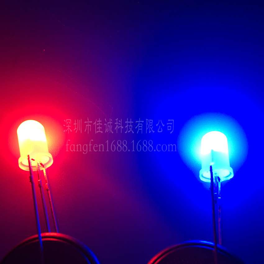 5mm红蓝双色共阳 红蓝雾状双色灯 led发光灯珠f5三只脚长脚双色光