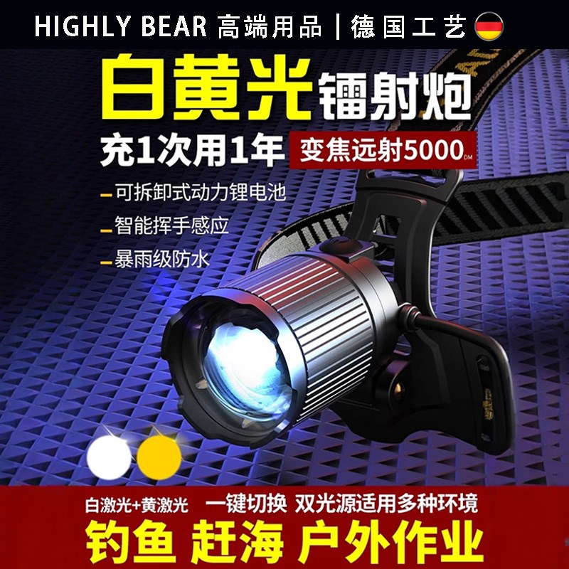 德国头灯2025新款强光超亮头戴式超长续航手电筒户外感应钓鱼夜灯