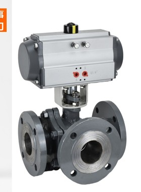 Q644F-16C高温蒸汽导热油铸钢气动三通法兰球阀L/T型转向阀分流阀