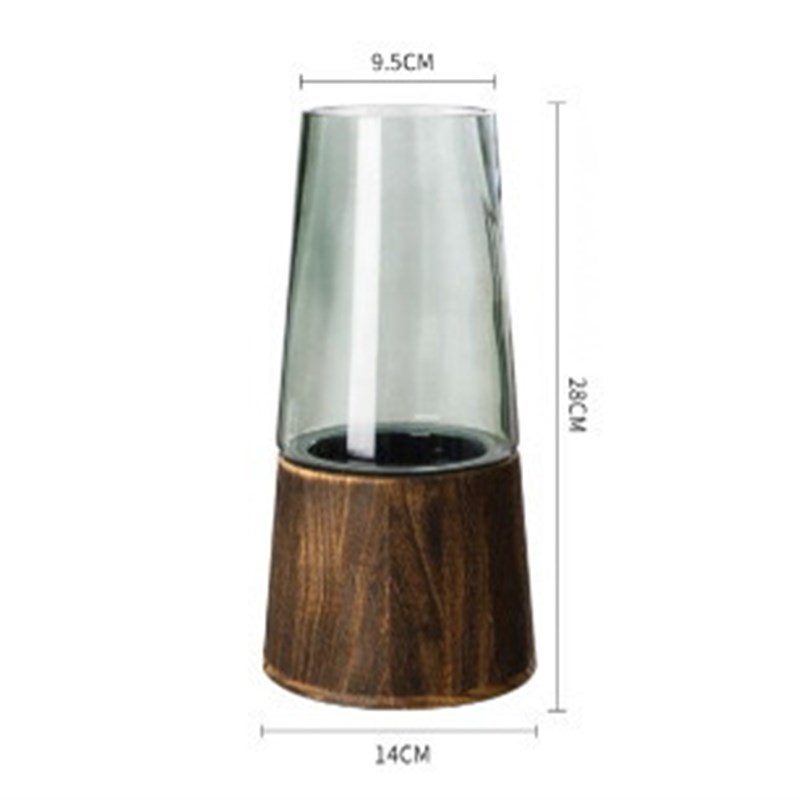 大简约木托玻璃花瓶方缸原色花瓶摆件客厅餐桌银柳插花装饰家用