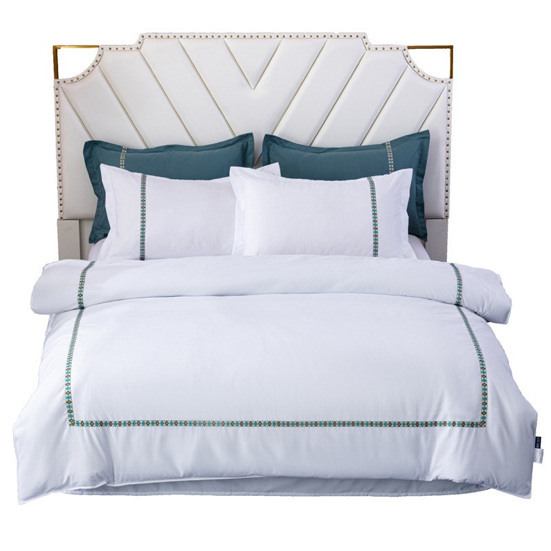 宾馆酒店布草民宿四件套客栈客房专用床上用品加厚纯白色床单被套