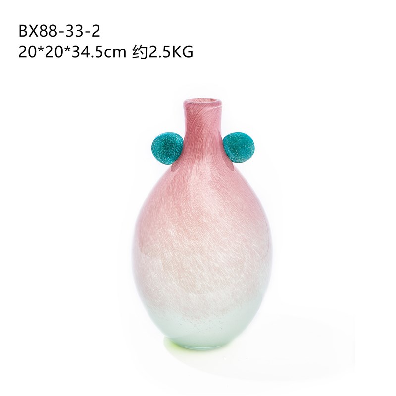 中国风创意手工双耳渐变大肚子小口花瓶高级感软装家居装饰玻