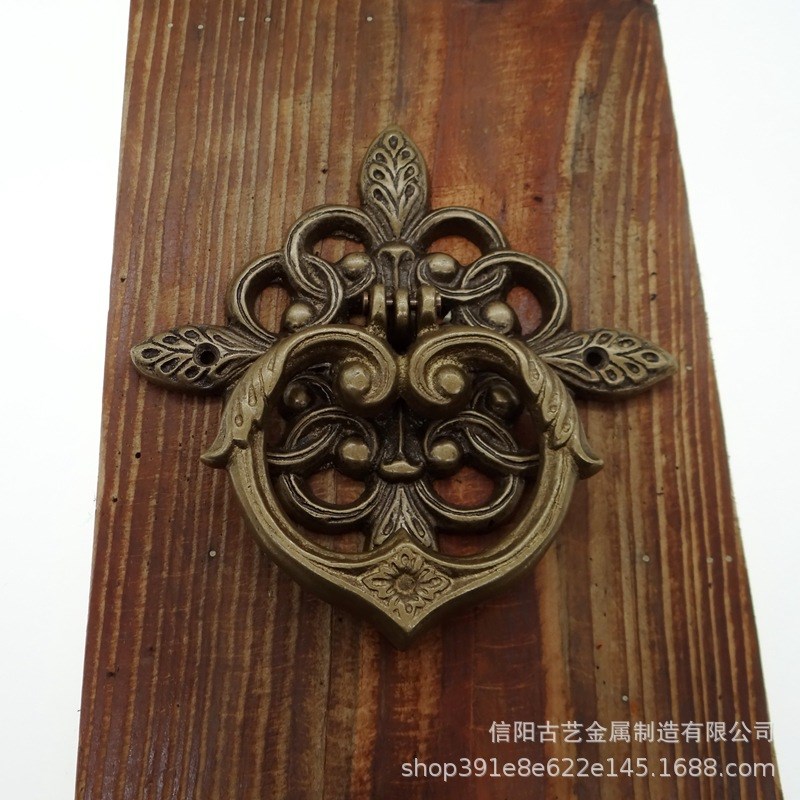 中式黄铜拉手仿古大门把手老式古建庭院木门拉环古典花形拉手门环