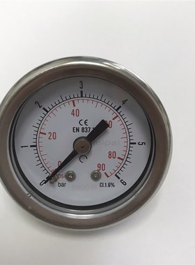 41mm全钢轴向压力表(正面47mm)压力0~90psi~6bar 2.5级 M10X1