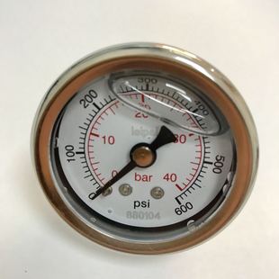 600psi 螺纹ZG1 轴向耐震压力表 40bar 外壳前后直径 41mm