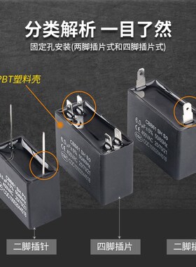 CBB61风扇空调风机内/外机启动电容1.5/2.5/6UF两四脚450v插针/片