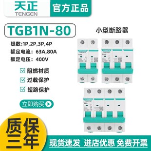 TENGEN天正TGB1N 80空气开关80A小型断路器1P2P3P4P电闸80A家用