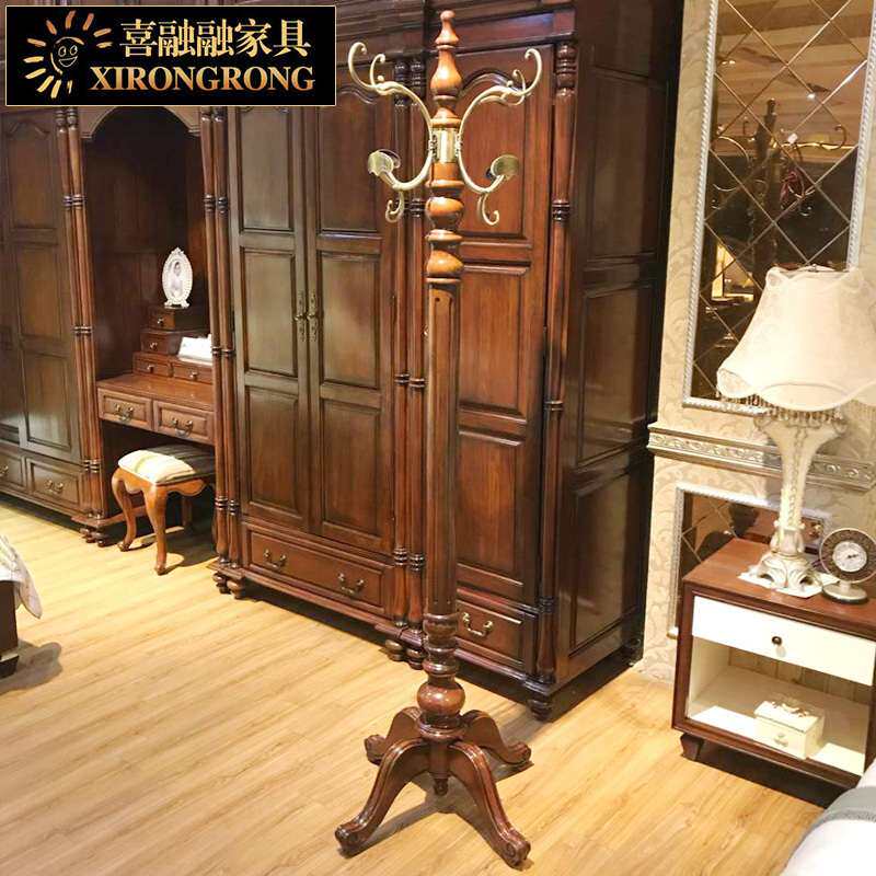 5V欧式全实木衣帽架 挂衣架落地卧室 美式客厅帽架家用大衣架简约