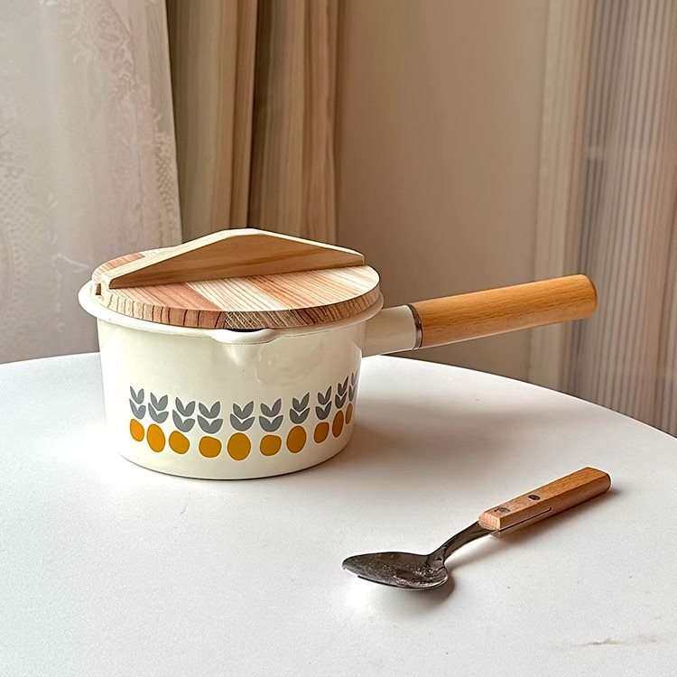 日式小清新复古搪瓷加厚奶锅油炸锅辅食锅汤锅泡面锅