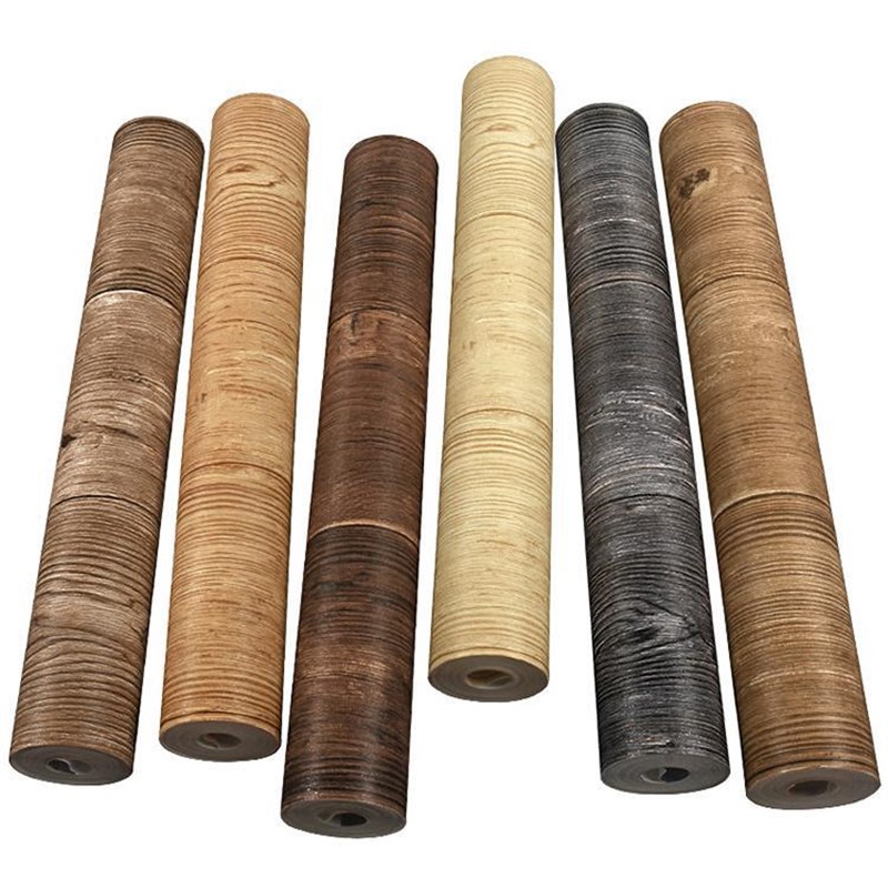 墙纸非自粘无胶不带背胶r刷胶家用仿木纹木头木板原木色立体壁纸