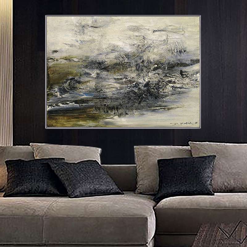 大芬村油画赵无极抽象画后现代手绘油画轻奢艺术沙发装饰画客厅画