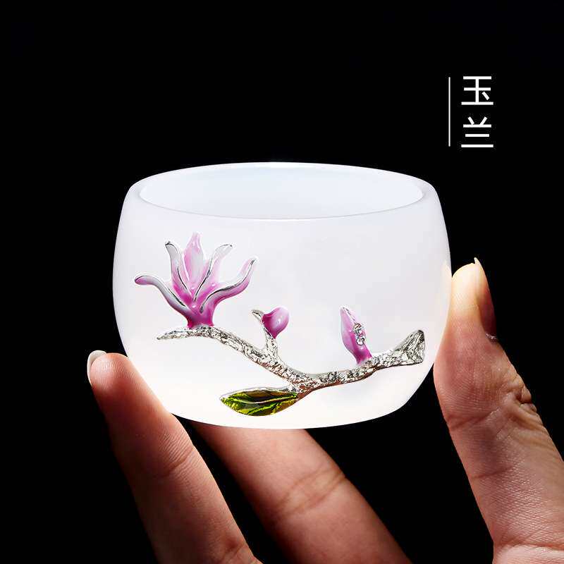 亚马逊单个荷花小茶杯小号白玉瓷日式耐高温中式琉璃茶具茶盏