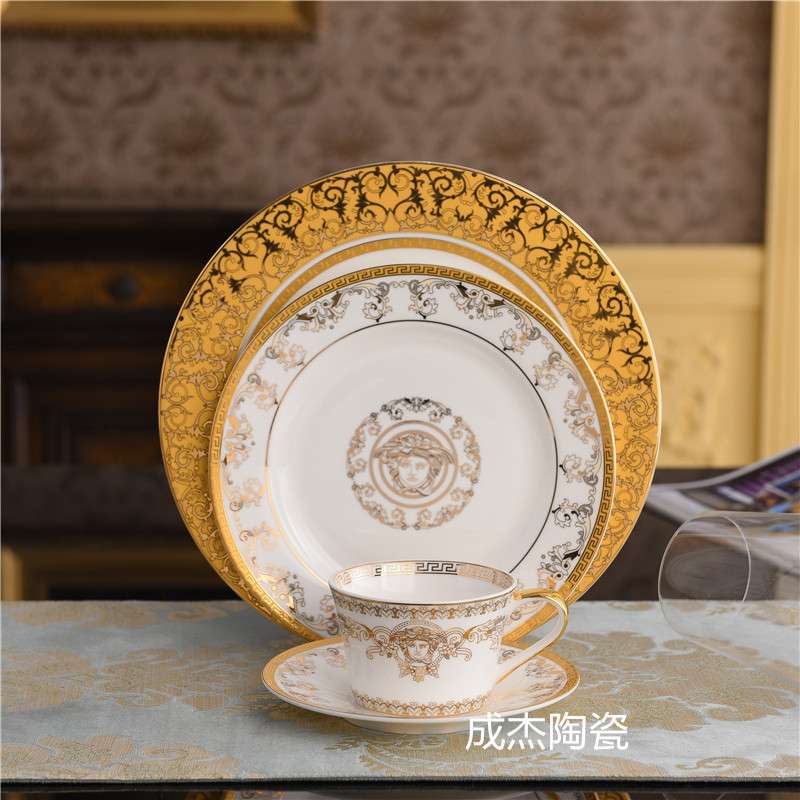 欧式美杜莎餐具家用样板间餐碟餐盘西餐盘牛排盘骨瓷套装跨境