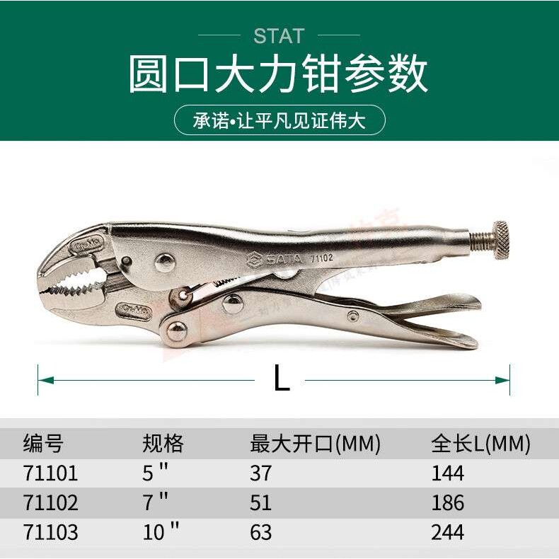 SATA世达工具工业级大力钳71101 71102 71103圆口带刃夹钳固定钳