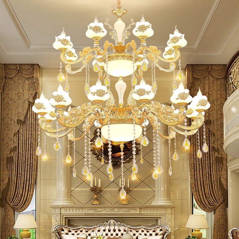 欧式复式楼大吊灯奢华大气家用水晶灯长吊灯客厅灯具挑空大楼梯灯
