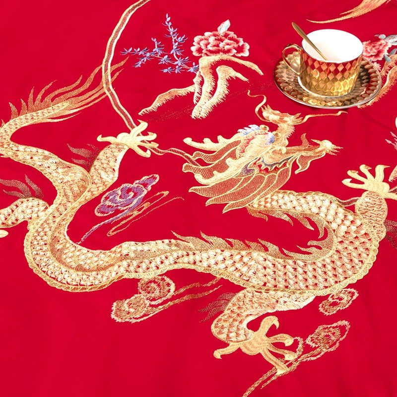 九喜狐婚庆家纺长绒棉四件套结婚床上用品红色套件刺绣龙凤纳福