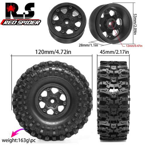 RS红蜘蛛1.9寸攀爬胎Axial易控SCX10 90046 RR10通用胎+轮毂R160